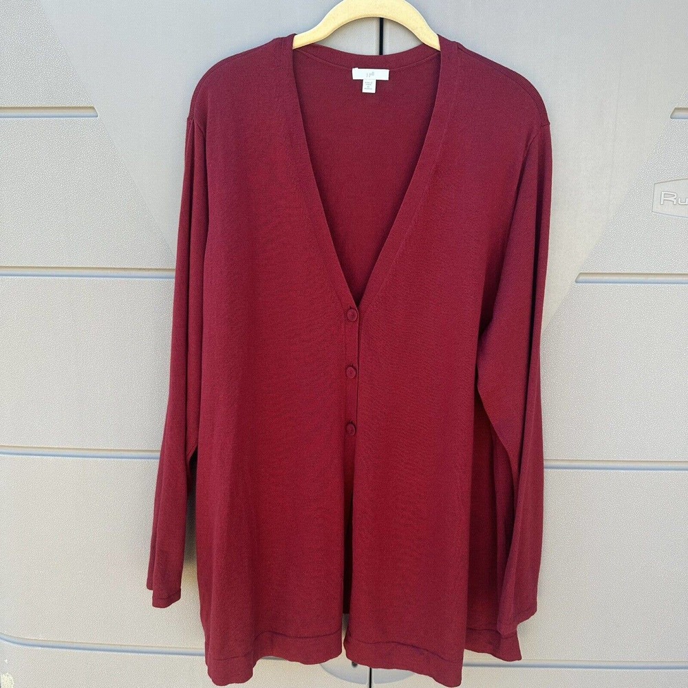 J. Jill Maroon Red 3 Button Wool Blend Cardigan Sweater Soft Tight Knit Sz. 2XL